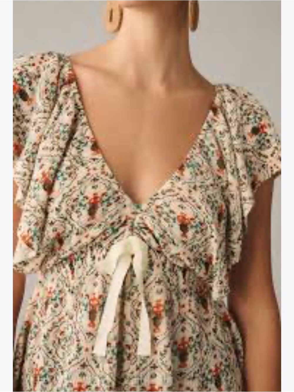 0226 Anthropologie Cream Floral Tie-Front V-Neck Tank